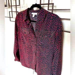 Topshop Red Animal Print Button Down Blouse